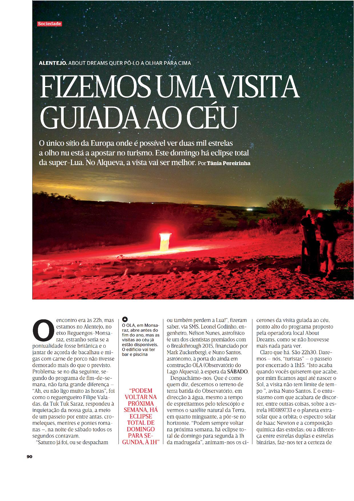 Story image for observatorio do lago alqueva from Revista Sábado